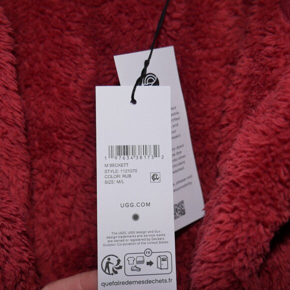 Ugg Men's Hooded Robe Pockets Red Men's Size M/L Luxurious Plush NWT - Picture 8 of 10